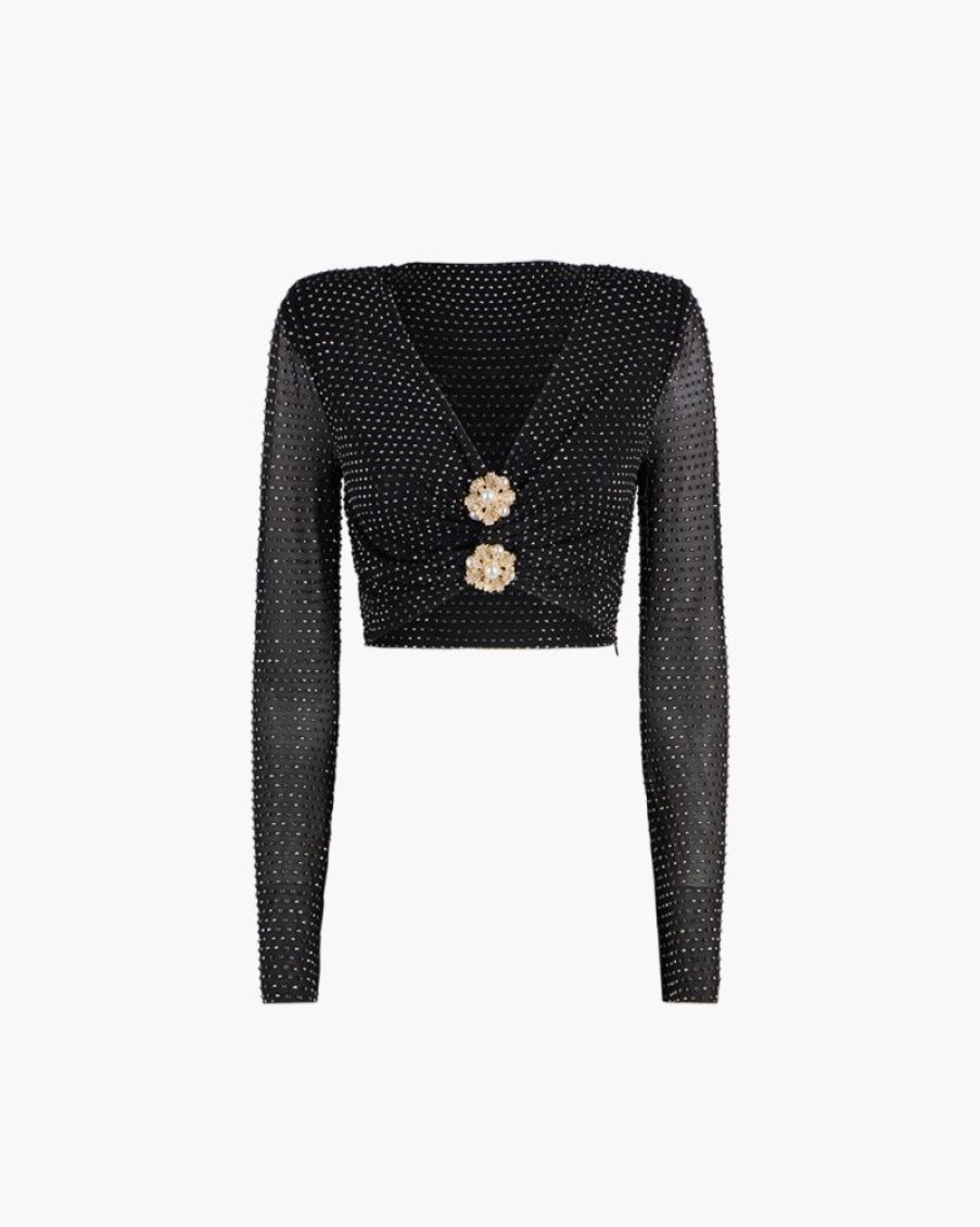 Abbigliamento SELF-PORTRAIT | Top Crop Con Strass Nero