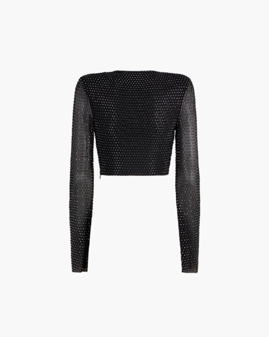 Abbigliamento SELF-PORTRAIT | Top Crop Con Strass Nero