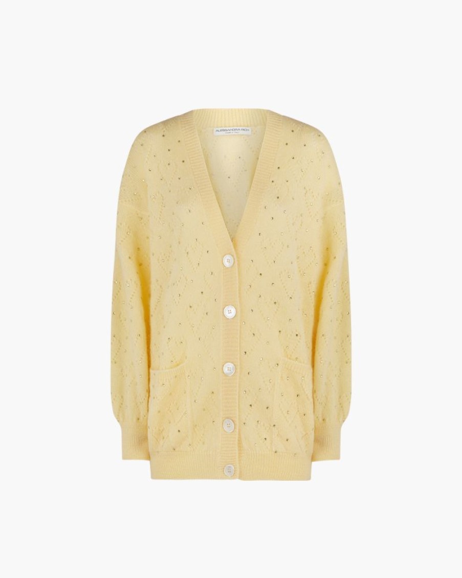 Abbigliamento ALESSANDRA RICH | Cardigan Con Strass Giallo