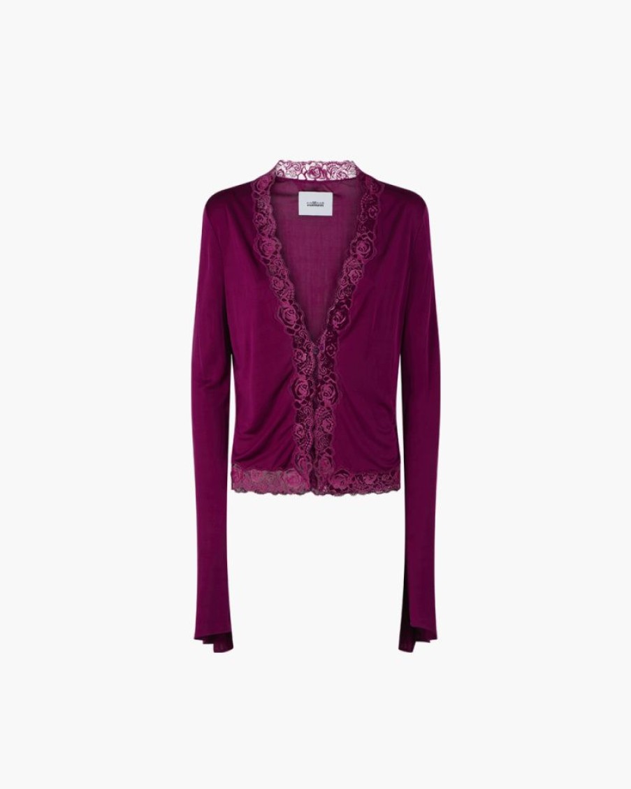 Abbigliamento VAILLANT | Cardigan Viola Con Dettagli In Pizzo