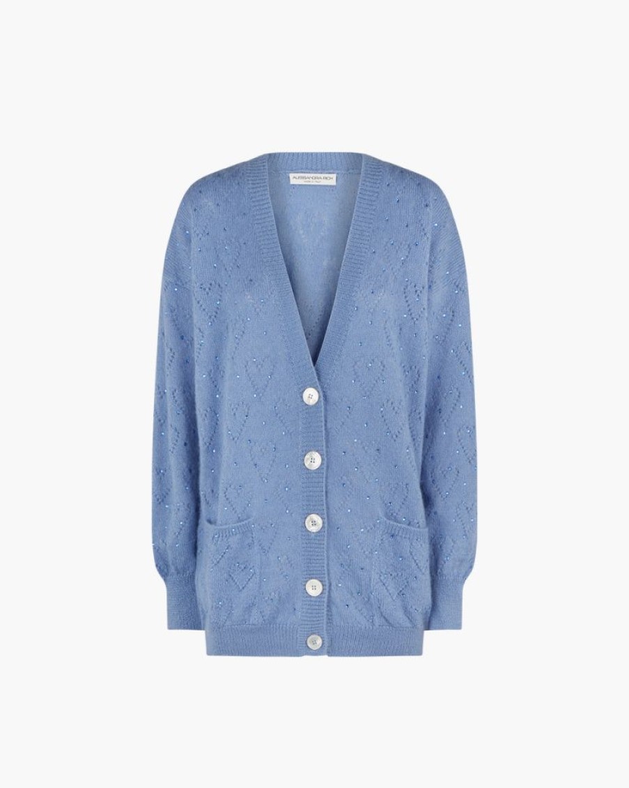 Abbigliamento ALESSANDRA RICH | Cardigan Con Strass Azzurro