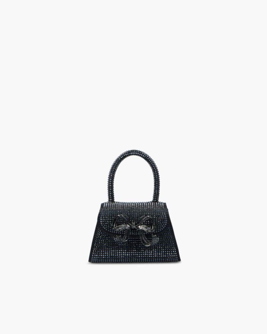 Borse SELF-PORTRAIT | Borsa The Bow Micro Nera Con Strass Con Fiocco Nero