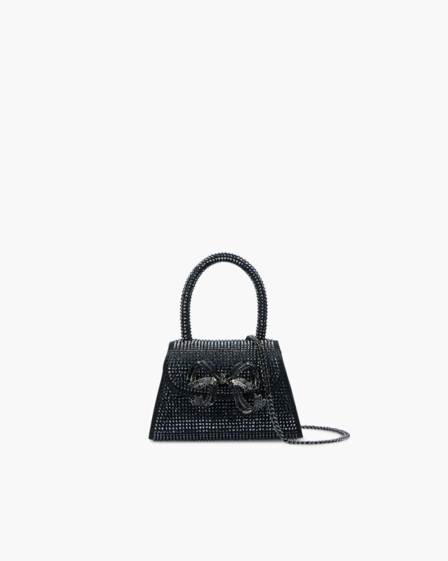 Borse SELF-PORTRAIT | Borsa The Bow Micro Nera Con Strass Con Fiocco Nero