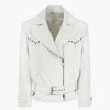 Abbigliamento ALESSANDRA RICH | Giacca Biker Oversize In Pelle Stampa Cocco Con Borchie Bianco