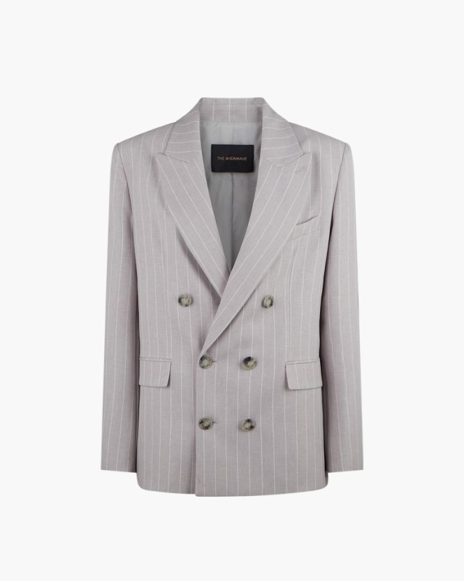 Abbigliamento THE ANDAMANE | Blazer Pixie Gessato Grigio Perla