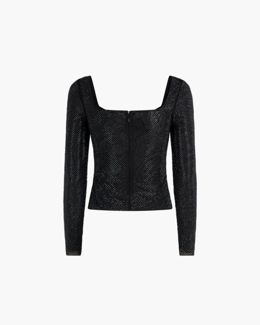 Abbigliamento SELF-PORTRAIT | Top A Maniche Lunghe Con Strass Nero