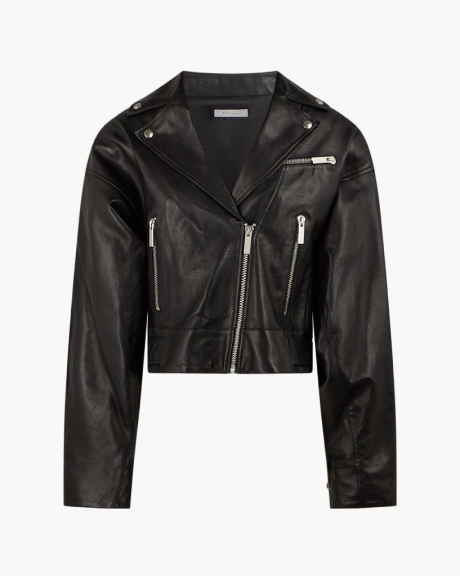 Abbigliamento REV | Bomber Biker Ariadne In Pelle Nero