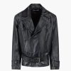 Abbigliamento ALESSANDRA RICH | Giacca Biker Oversize In Pelle Stampa Cocco Con Borchie Nero