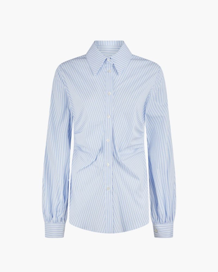 Abbigliamento LVIR | Camicia Con Maniche Voluminose A Righe Azzurro