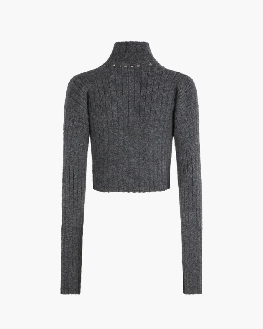 Abbigliamento ALESSANDRA RICH | Cardigan In Maglia Di Mohair Con Zip E Hotfix Grigio Melange