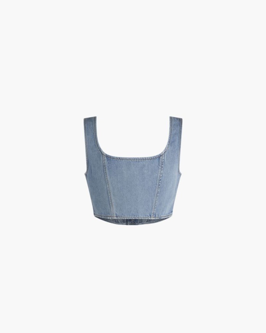 Abbigliamento ALESSANDRA RICH | Corsetto Crop Con Borchie In Denim Blu